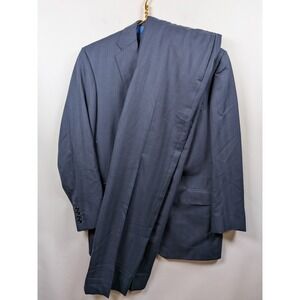 Tom James Suit Mens 46R Black‎ Pinstripe 2 Button Royal Classic Holland Sherry